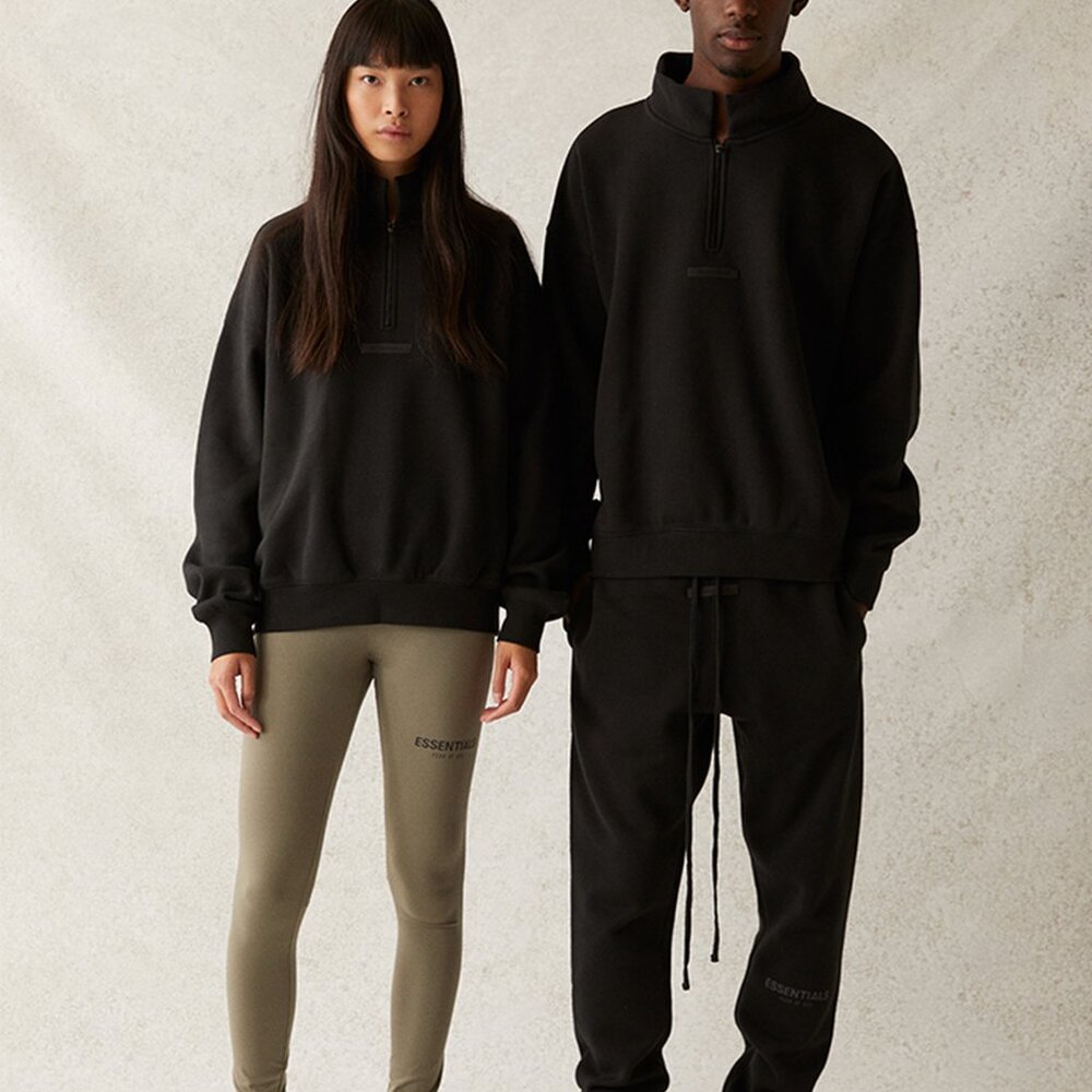 Unisex Fear of God Essentials Black Mock Neck Half-Zip Sweatshirt